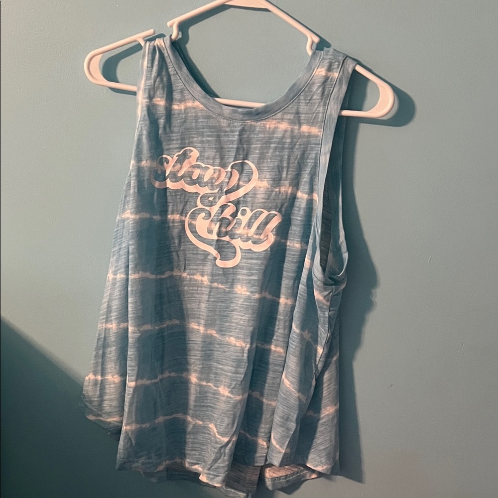 Secret Treasures Blue and White Tie-Dye Muscle Tee